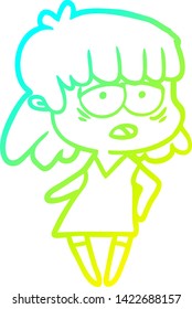 cold gradient line drawing of a cartoon tired woman