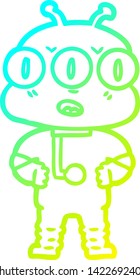 dibujo de una línea de degradado frío de un alien de tres ojos