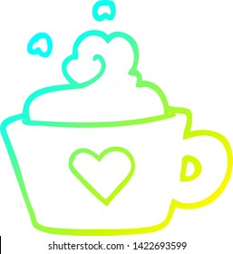 cold gradient line drawing of a cartoon cup of coffee