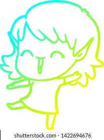 cold gradient line drawing of a cartoon elf girl