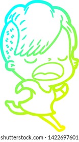 cold gradient line drawing of a cartoon cool hipster girl talking