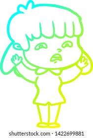 dibujo de línea de degradado frío de una mujer preocupada por la caricatura