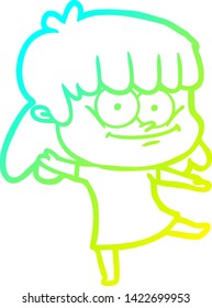desenho de linha de gradiente frio de uma mulher sorrindo desenho animado
