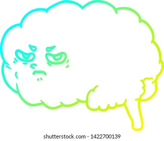 cold gradient line drawing of a cartoon angry brain