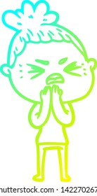 cold gradient line drawing of a cartoon angry woman