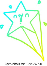 cold gradient line drawing of a cartoon shooting star