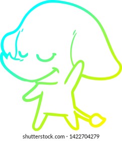 desenho de linha de gradiente frio de um desenho animado elefante sorridente