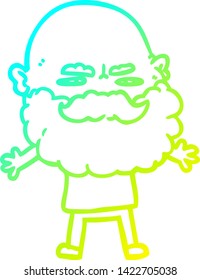 cold gradient line drawing of a cartoon man with beard frowning