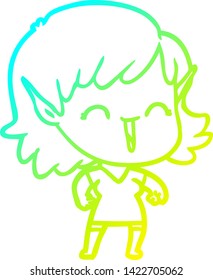 cold gradient line drawing of a cartoon elf girl