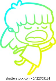 linha de gradiente frio desenho de uma mulher de desenho animado falando alto