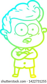 cold gradient line drawing of a cartoon staring man