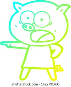 cold gradient line drawing of a cartoon pig shouting