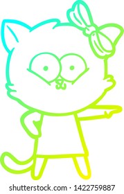 cold gradient line drawing of a cartoon cat