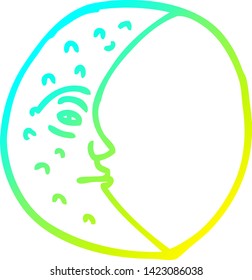 dibujo de línea de gradiente frío de una luna creciente de dibujos animados con cara