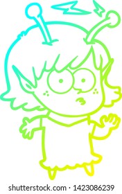 dibujo de línea de gradiente frío de una chica alienígena