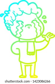linha de gradiente frio desenho de um homem de desenho animado chorando