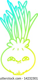 dibujo de línea de degradado frío de una cebolla de dibujos animados