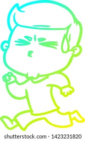 cold gradient line drawing of a cartoon man sweating