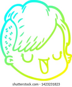 dibujo de línea de degradado frío de una cara femenina de dibujos animados
