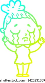 cold gradient line drawing of a cartoon crying woman