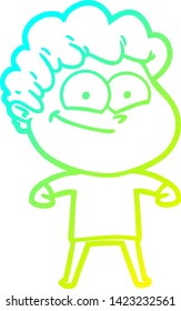 dibujo de una línea de degradado frío de un hombre feliz de caricatura