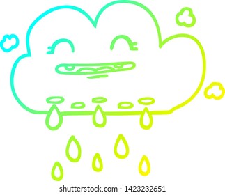 cold gradient line drawing of a cartoon rain cloud