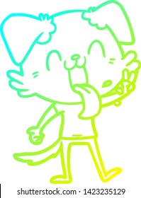 dibujo de línea de degradado frío de un perro jadeante de dibujos animados