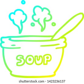 cold gradient line drawing of a cartoon of hot soup