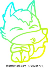 cold gradient line drawing of a cartoon wolf whistling