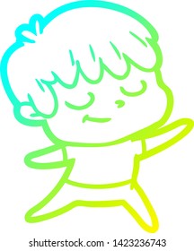 dibujo de línea de gradiente frío de un niño feliz de caricatura