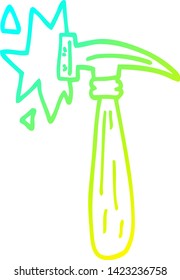 cold gradient line drawing of a cartoon hammer banging