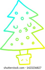 cold gradient line drawing of a cartoon christmas tree