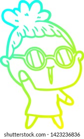 cold gradient line drawing of a cartoon woman wearing spectacles
