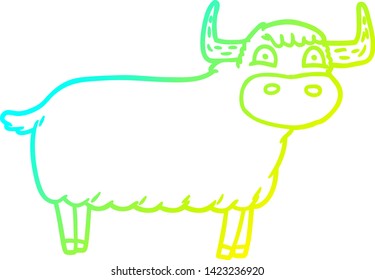 cold gradient line drawing of a cartoon highland cow