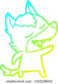 dibujo de una línea de gradiente frío de un lobo de dibujos animados riendo
