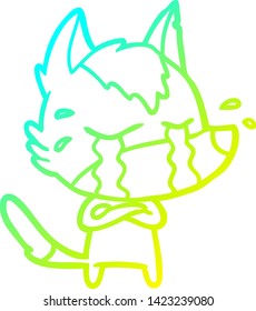 cold gradient line drawing of a cartoon crying wolf