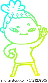 dibujo de línea de gradiente frío de una mujer caricaturista