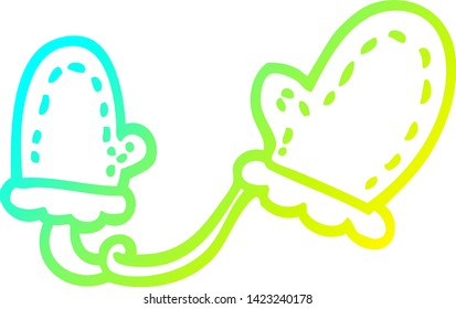 dibujo de línea de gradiente frío de una caricatura mitones