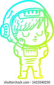 dibujo en línea de gradiente frío de una astronauta de dibujos animados