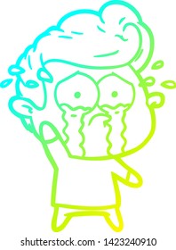 cold gradient line drawing of a cartoon crying man