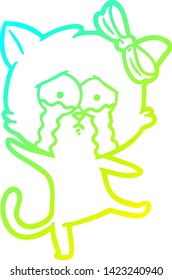 cold gradient line drawing of a cartoon cat