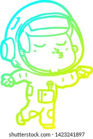 cold gradient line drawing of a cartoon confident astronaut