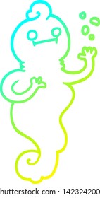 cold gradient line drawing of a cartoon spooky ghost