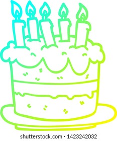 cold gradient line drawing of a cartoon birthday cake
