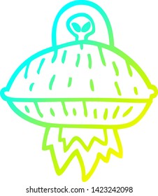cold gradient line drawing of a cartoon alien spaceship