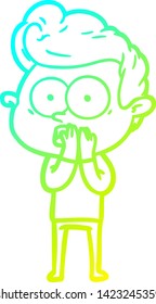 cold gradient line drawing of a cartoon staring man