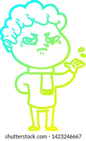 cold gradient line drawing of a cartoon angry man