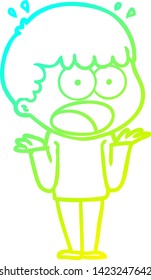 kalte Farbverlauf-Linie Zeichnung eines Cartoon schockierten Mann