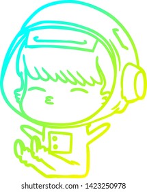 dibujo de línea de gradiente frío de un astronauta curioso de dibujos animados
