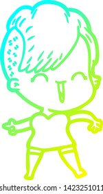 dibujo de una chica hipster feliz con gradiente frío